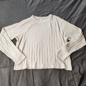 Aerie Ribbed Sweater, Cream, Cropped Top